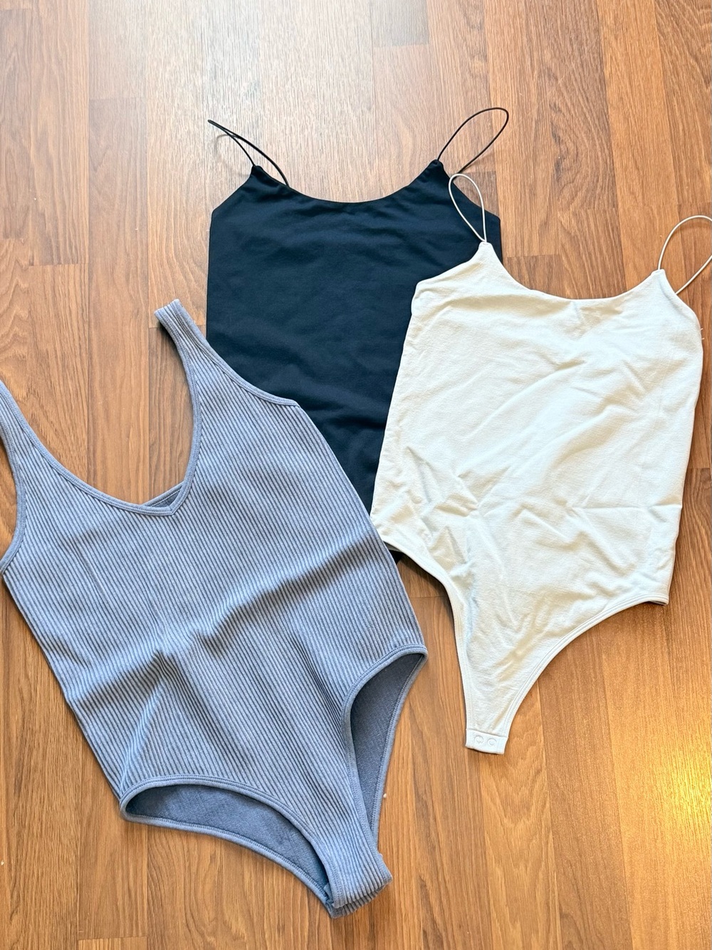 3-Pack Ribbed & Smooth Bodysuits — Black, Cream, Dusty Blue